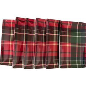 Tommy Bahama Plate Snack Melamine Tartan Plaid Appetizer Party Holiday Set 6